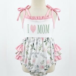 Pink Floral 'I ♥ Mom' Ruffle Strap One-Piece for Kids S 2T